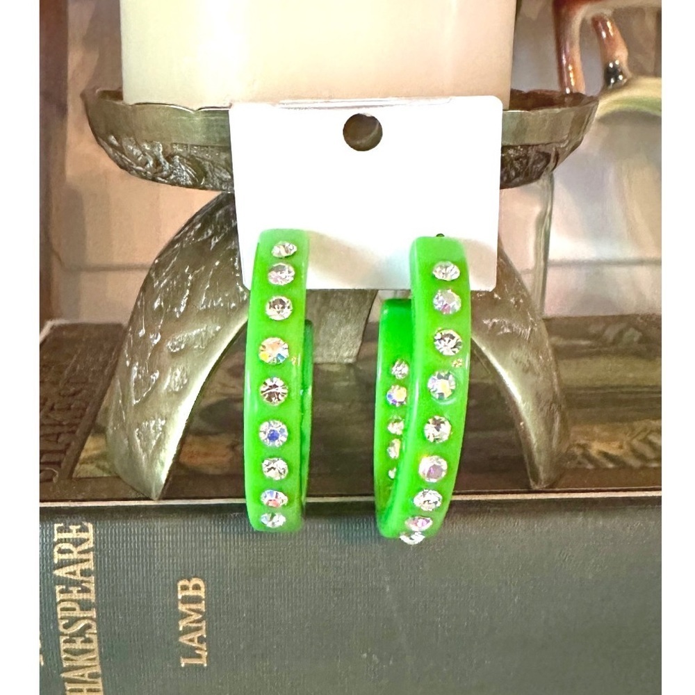 Green Rhinestone hoops - Picture 3 of 3
